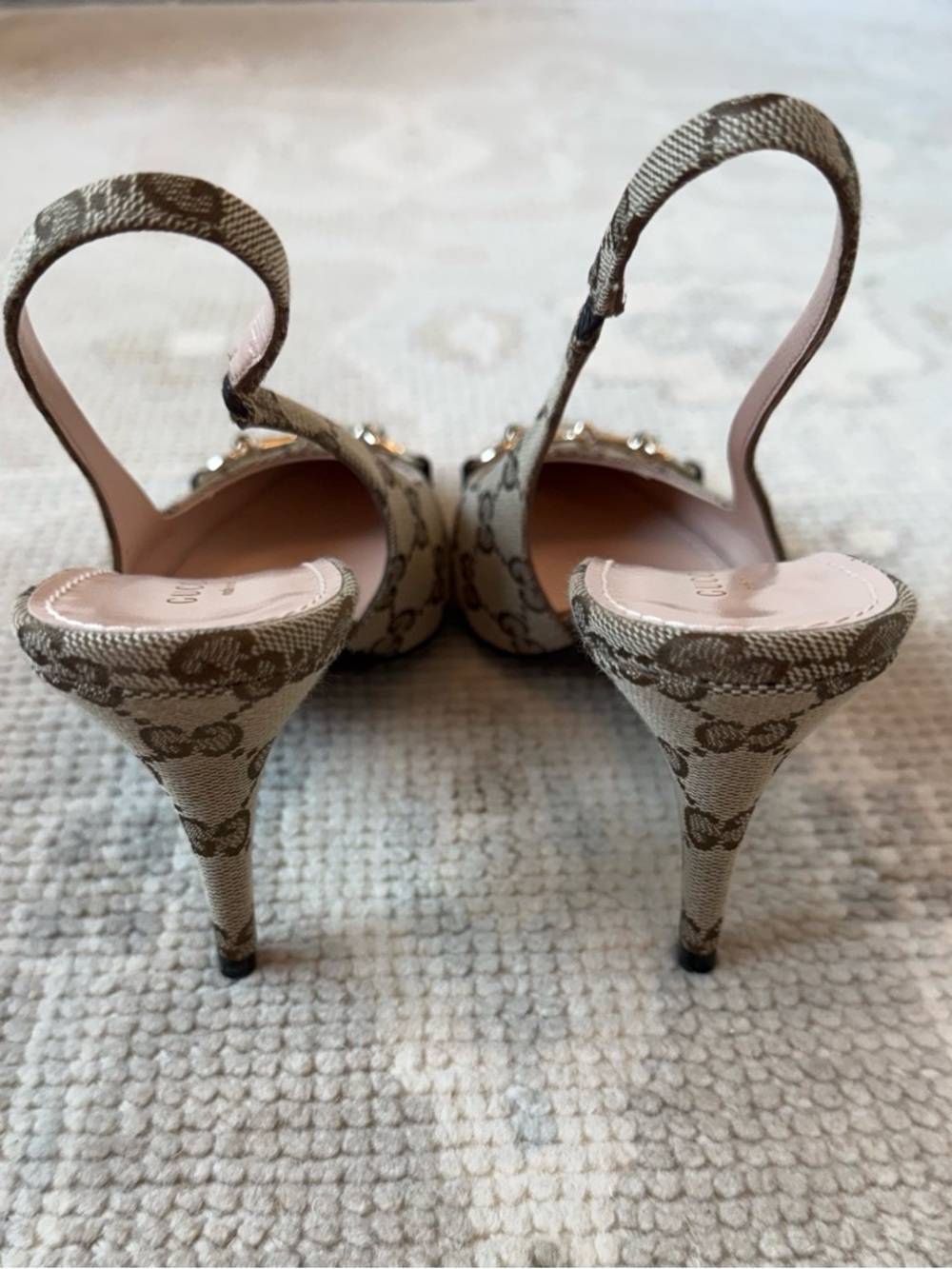 Gucci Brown GG Canvas Horsebit Slingback Heels - Picture 3 of 6
